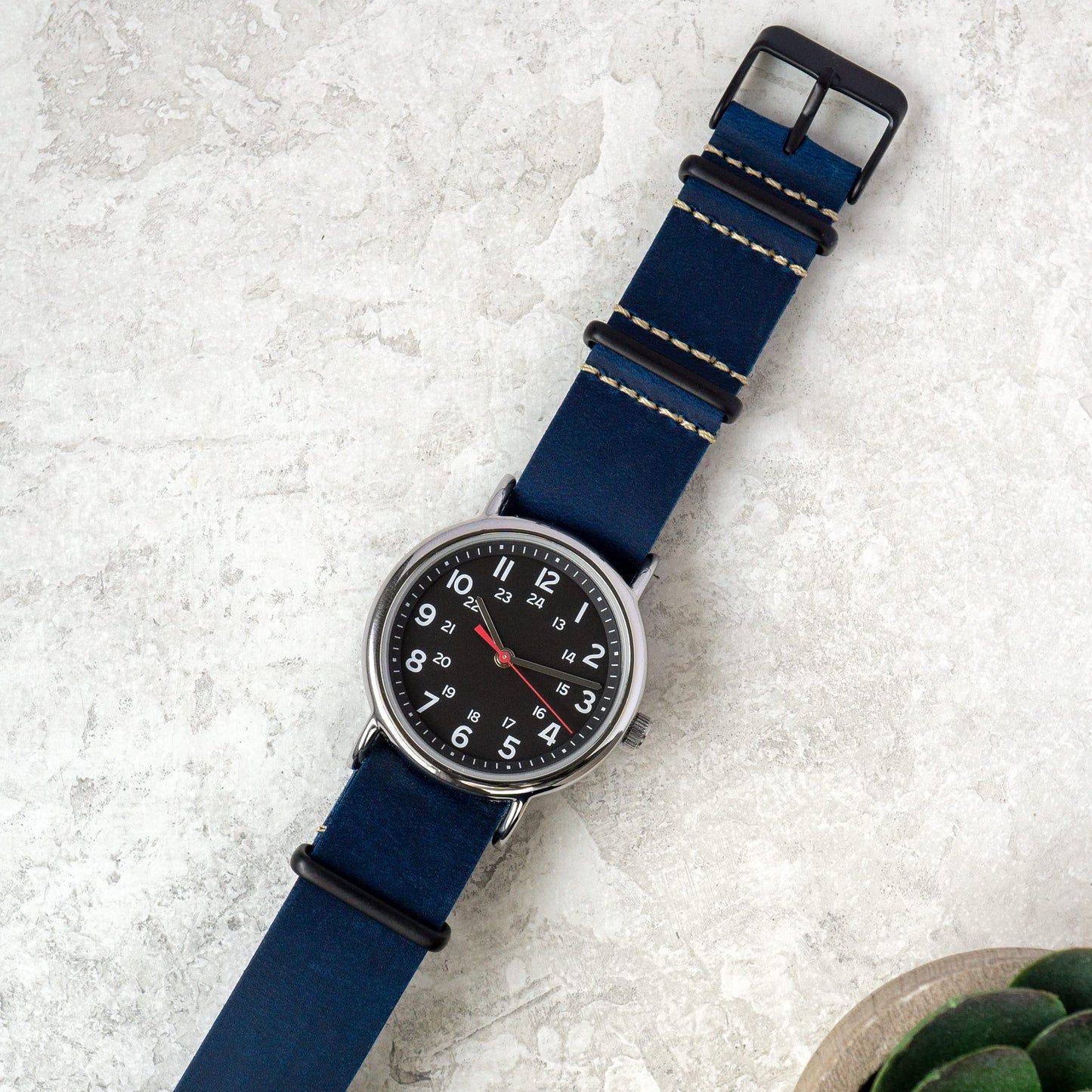 Benchmark Basics Leather Watch Band - Crazy Horse Oiled Leather One-Piece Watch Straps for Men & Women - Choice of Color & Width - 18mm, 20mm, 22mm or 24mm (22mm, Navy Blue PVD)