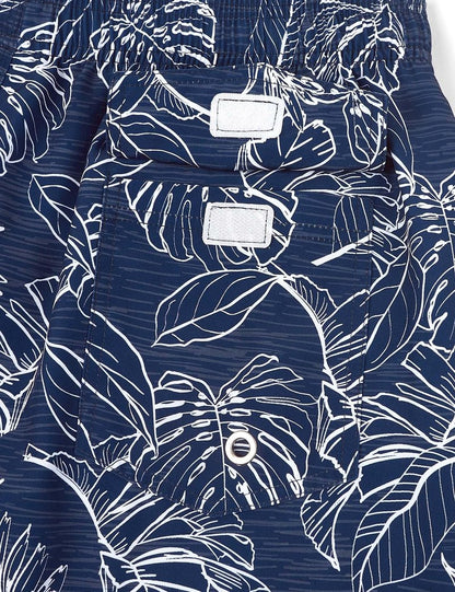 ELETOP Men's Swim Trunks Quick Dry Bathing Suit Swimming Board Shorts Mesh Lining Beach Swimwear Palm Leaf Blue S