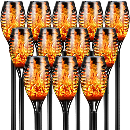 Otdair Solar Outdoor Lights, 12 Pack 12LED Solar Tiki Torches with Flickering Flame, IP65 Waterproof Mini Torch Lights Auto On/Off for Garden, Patio, Yard, Pathway