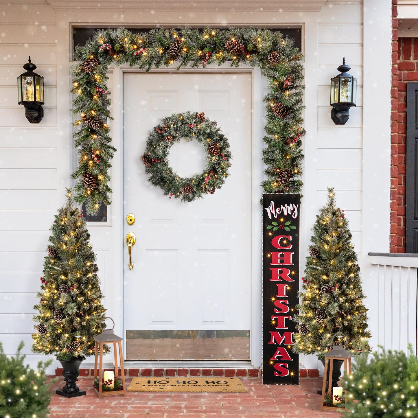 Glitzhome 42" H Lighted Wooden Black Christmas Porch Sign, Rustic Merry Christmas Vertical Porch Décor, Standing Hanging Holiday Party Signs Wall Door Decorations for Xmas