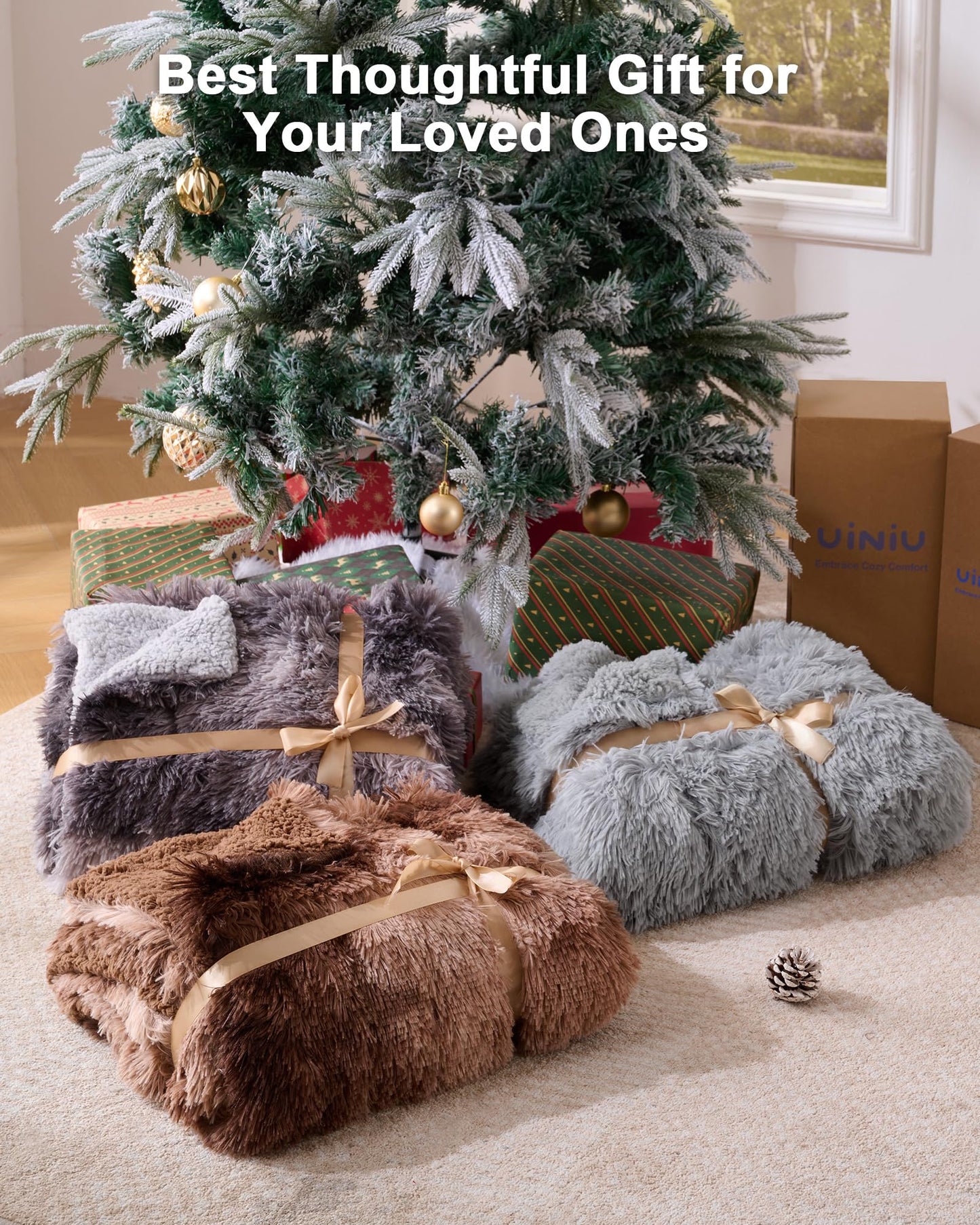 UINIU Super Soft Fluffy Faux Fur Throw Blanket for Couch, Fuzzy Sherpa Fleece Cozy Warm Gifts for Women, Room Decor Christmas Plush Thick Throw for Men, Minky Teen Gifts Winter Bedding, 50" x 60"