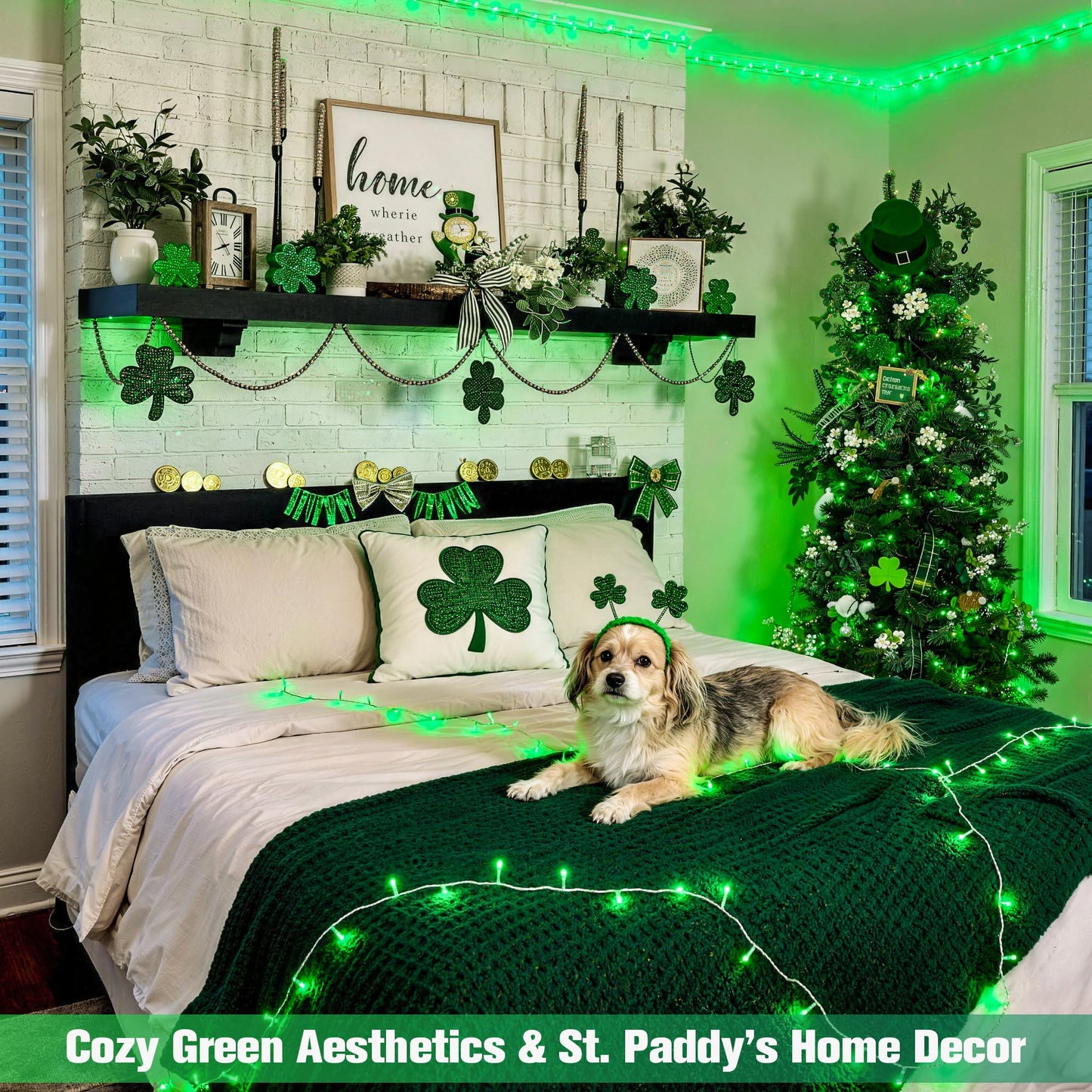 JMEXSUSS Green St Patricks Day Lights Indoor Outdoor Clear Wire, 200 LED Green Christmas String Lights for St Patricks Day Spring Tree Garden Decor, Connectable