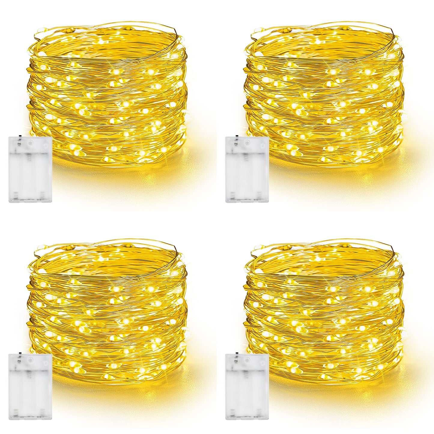 Dazzle Bright Fairy Lights Battery Operated, 4 Pack Total 80FT 240LED Silver Wire Waterproof String Lights, Christmas Decorations for Indoor Outdoor Bedroom Yard Party Decor, Warm White
