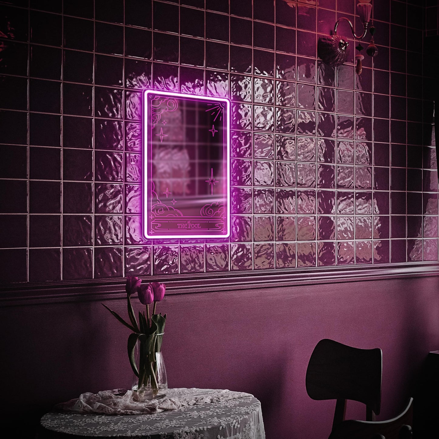 Kavaas Tarot Mirror Neon Sign - Pink Mystical LED Neon Light for Occult Room Wall Decor, Witchy Art Spiritual Room Decor, Best Gifts for Fortune Teller, Tarot Enthusiast