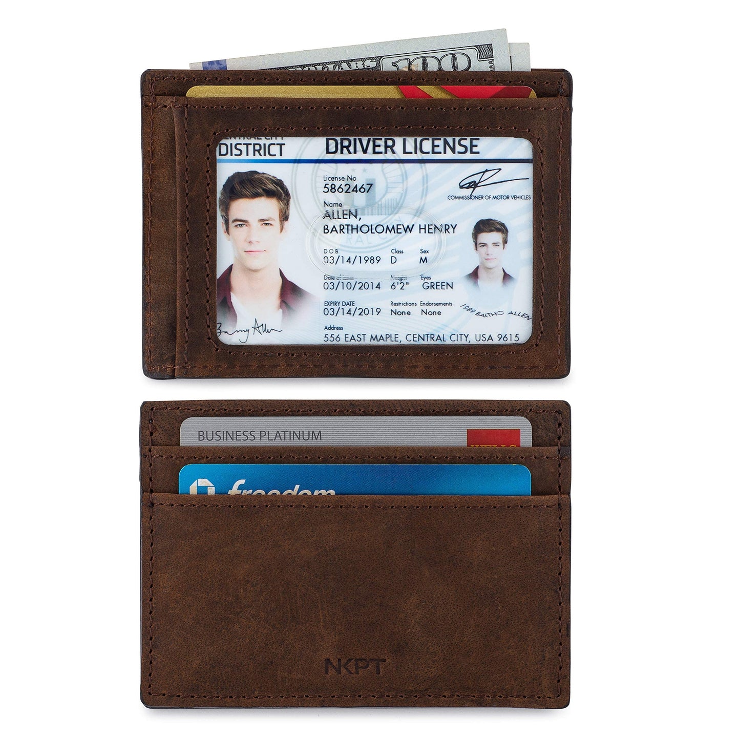 NKPT Thin RFID Leather Credit Card Holder Wallet for Men or Women | Small Slim Design, Brown
