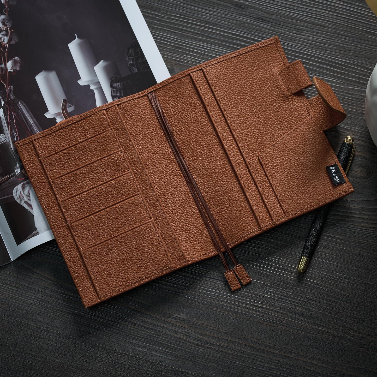 2026 New Genuine Leather A6 Notebook Cover Fits Hobonichi Cousin, Stalogy, LEUCHTTURM1917 and Midori MD Planners, with Pen Loop, Card Slots, Bookmarks and Back Pocket