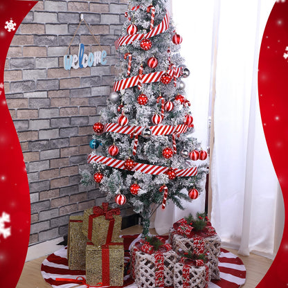 Shappy 38 Pcs Christmas Tree Ornaments Sets, Candy Cane Red White Stripes Xmas Tree Hanging Decorations, Plastic Xmas Ball Variety Shapes with Ribbon New Year Holiday Party Supplies(Cute,47.2'')
