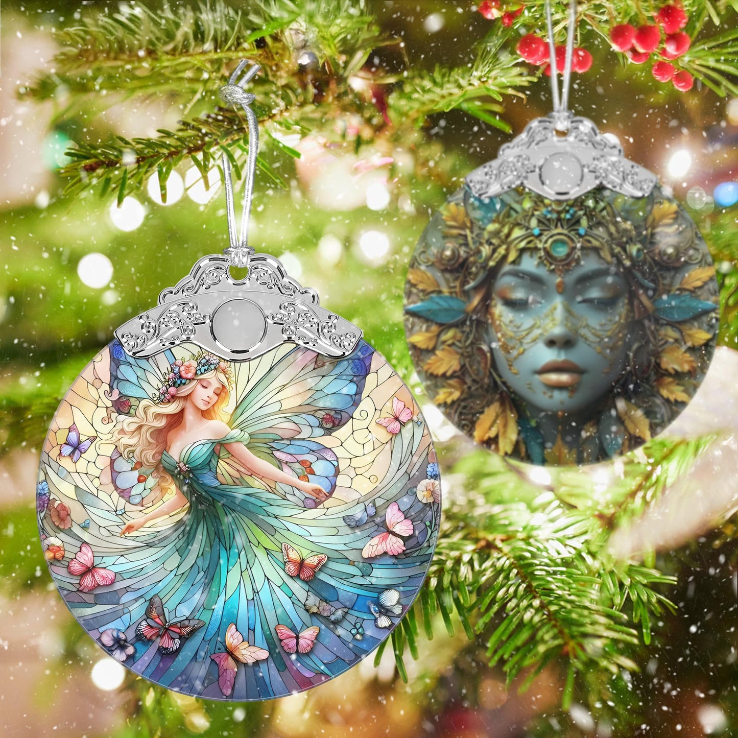 Jocidea Stained Glass Hanging Decor - Fairy Christmas Ornament - Gifts for Friends, Sisters