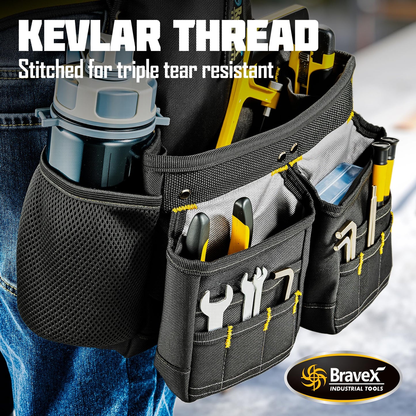 Bravex Tool Belt Suspenders, Tool Vest Pro Ultra 20 Bags H-Style Toolbelt 5 Combo Apron Tool Pouch For Framers Carpenter Electrician 1200D Ballistic Nylon