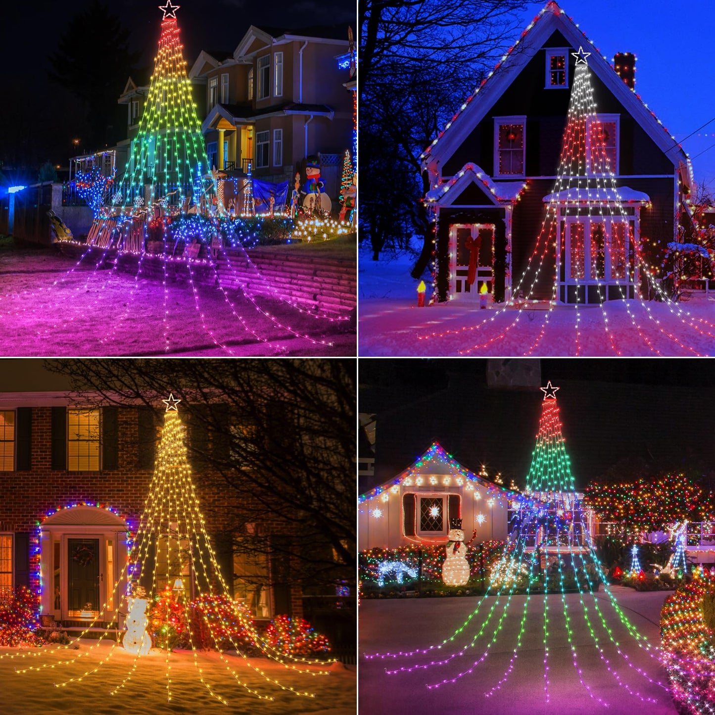 Flacchi Christmas Lights Outdoor with ‎Remote -16.4Ft Waterfall Tree Decoration Lights RGB Star String Lights for Tree Yard Exterior Wall Housetop Window Holiday Decor (RGB, 16.4FT)