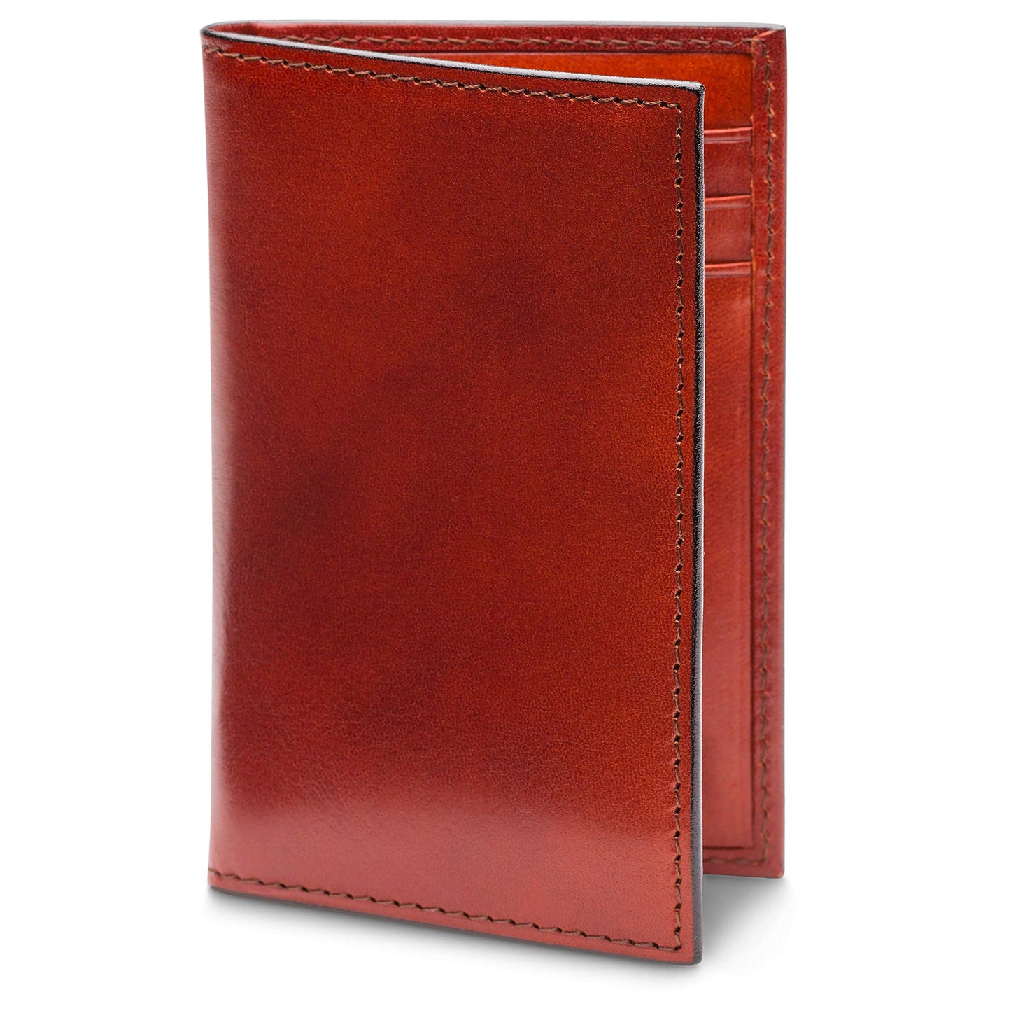 Bosca Men's Leather Card Holder Wallet – Italian Full Grain Vegetable Tanned Credit Card Case – 6 Card Slots, 2 Receipt Wells – Classic Glossy Finish – Gift-Ready Packaging - Cognac Brown