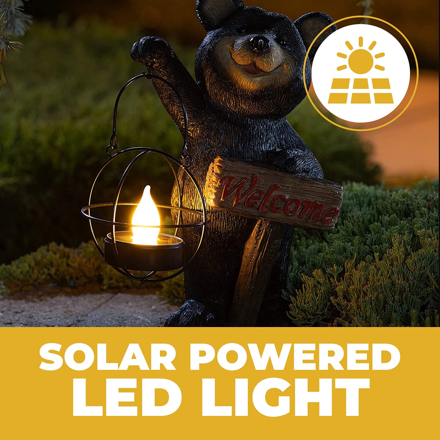 VP Home | Welcome Sign Bear Solar Powered LED - Garden Statue Decor - Outdoor Bear Figurines - Garden Light - Front Yard Decor - Funny Figurine Decor for Outside House, Patio, Yard, and Lawn