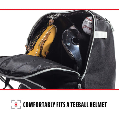 Franklin Sports Kids Baseball Bag - Youth Tball + Baseball Backpack - Boys + Girls Bat Pack - Youth Bat + Equipment Bag - Black/Gray