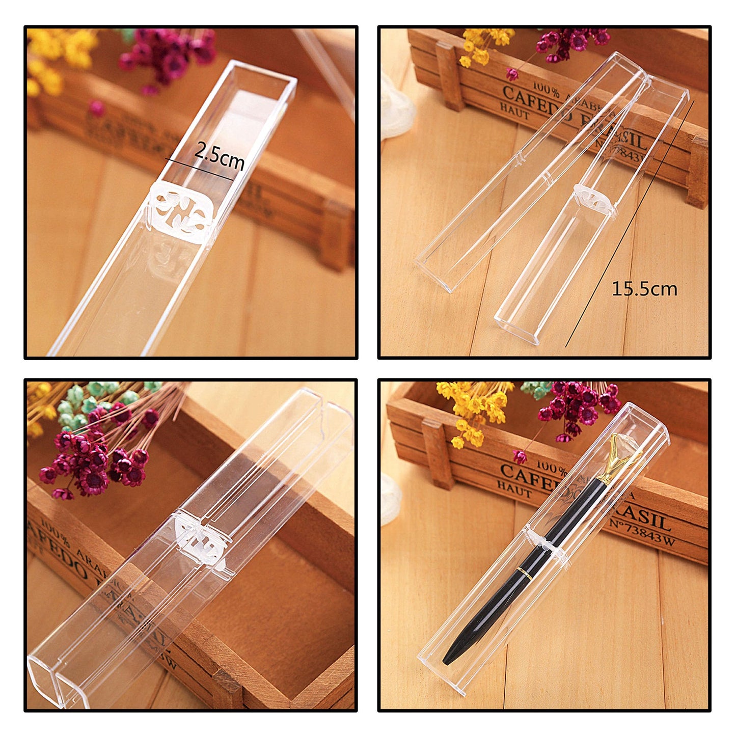 Lesnala 20Pcs Acrylic Clear Pen Gift Box Plastic Single Bulk Reusable Ballpoint Storage Display Case for Student School Office Supply Souvenir Present Packaging