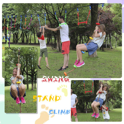 Rainbow Craft Colorful Climbing Rope - 6.5ft with 5 Knotted Foot - Kids Ninja Rope for Ninja Warrior Slackline Obstacle Course Accessories Kids Swing Set Backyard Play