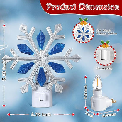 Christmas Decoration Snowflake Night Light Plug in, 120V C7 LED Xmas Wall Plugin Nightlights, Christmas Night Light Decor for Bedroom Bathroom Kitchen Hallway Stairs