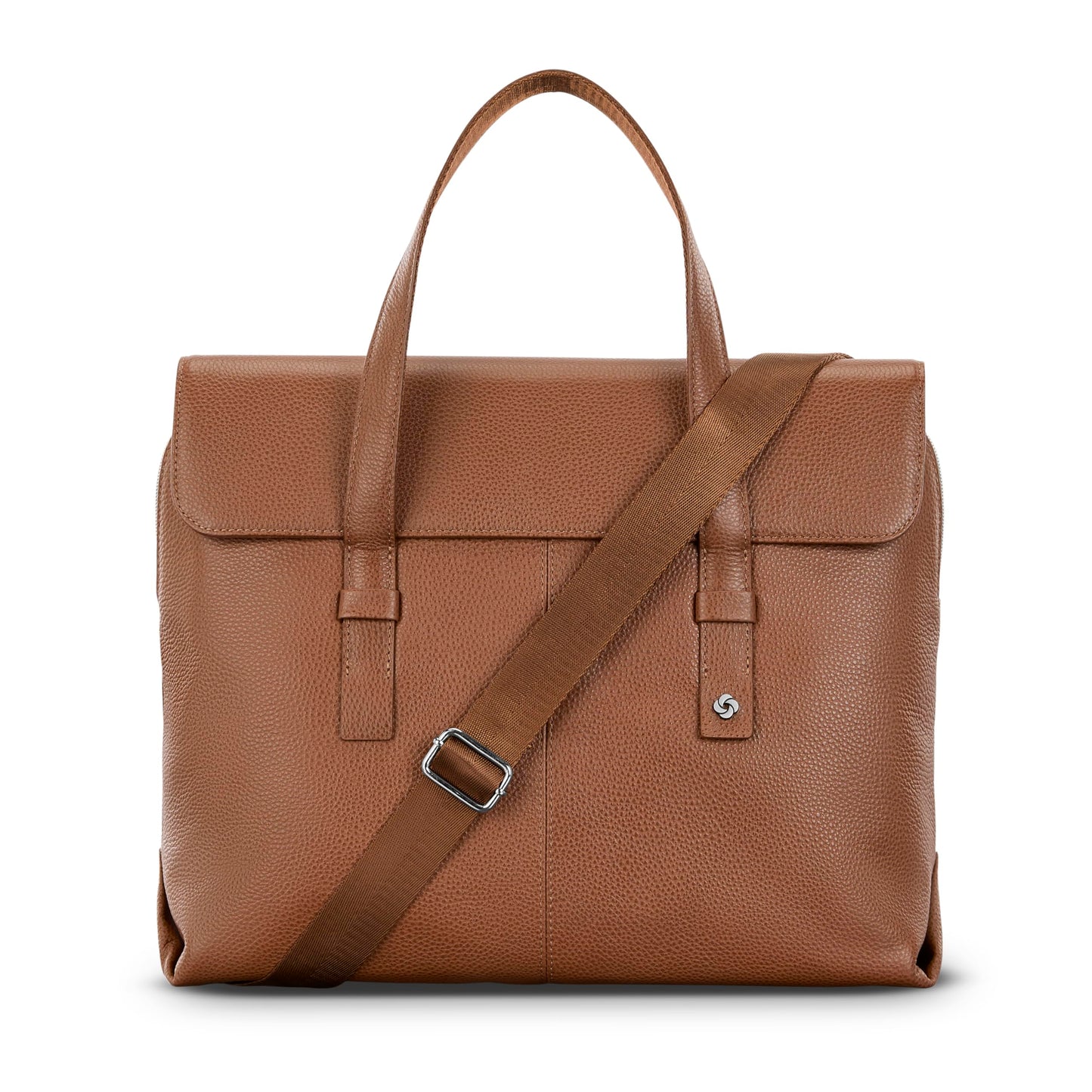 Samsonite Mobile Solution 2 Convertible Leather Briefcase, Pebbled Leather Laptop Bag with Crossbody Strap, Padded Sleeve, StackIt™ Strap & Organizational Pockets – Professional Work Tote - Cognac