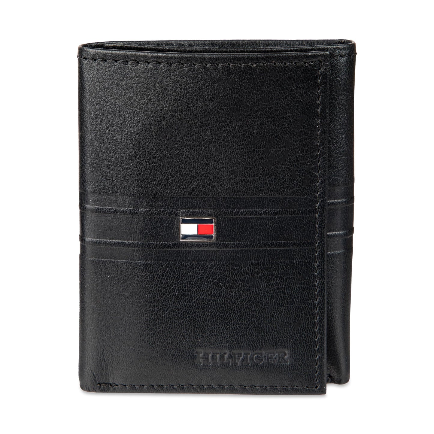 Tommy Hilfiger Men's Stripe Emboss Trifold Wallet, Black, One Size