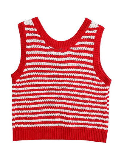 Silly Turtle Sweater Vest Women Casual Sleeveless Crochet Tops Color Block Tie Back Knit Tank Tops(0508-Red-XS)