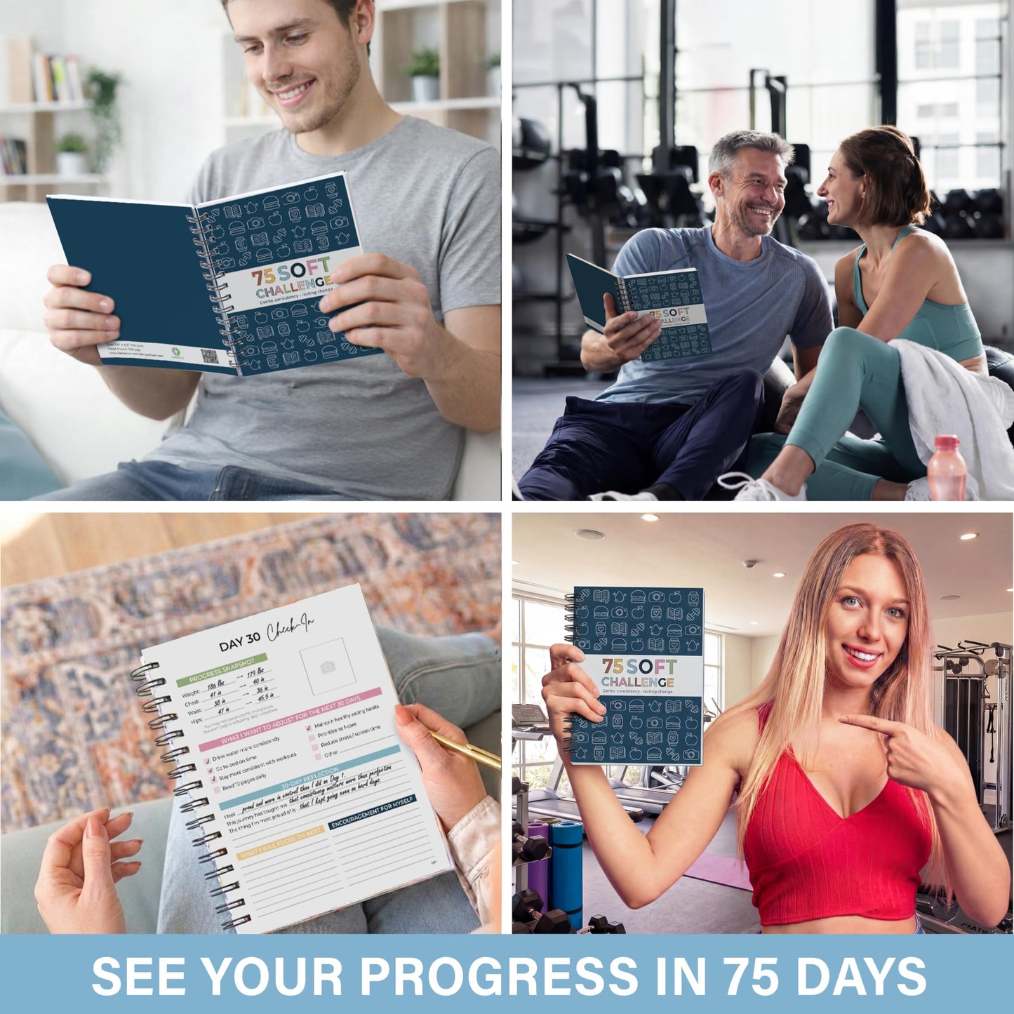 HAMIEW 75 Soft Challenge Journal - A5 Spiral 75-Day Habit Tracker Planner, 108-Page Full-Color Daily Logs, Weekly Reviews, Meal Water Workout Reading Tracker