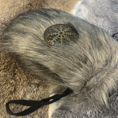 HiiFeuer Viking Faux Fur Belt Bag Nordic Badge Belt Pouch Fuzzy Portable Drawstring Purse Medieval Cosplay Side Pack Dice Bag (Brown A)