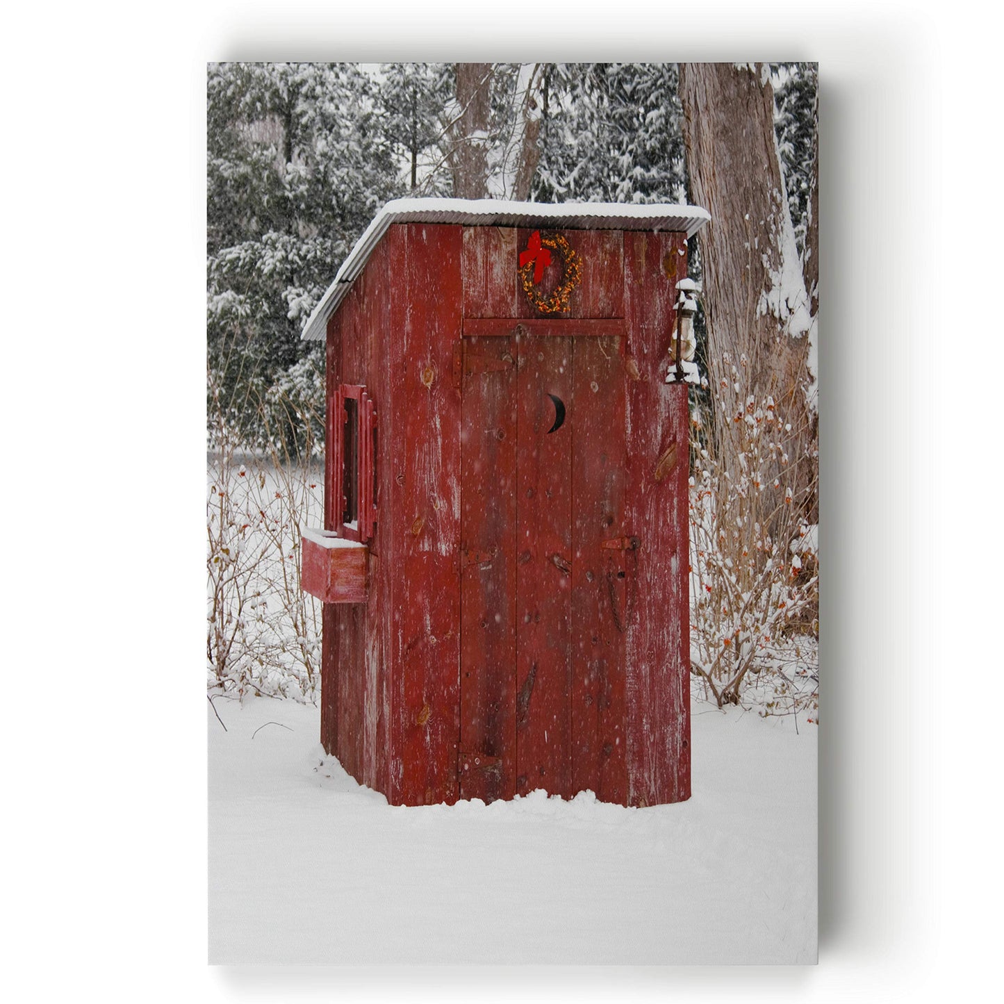 Renditions Gallery Xmas Canvas Prints for Home Decor Red Snowy Outhouse Christmas on the Farm Wall Hanging Picture & Prints for Bedroom Dining Living Room Office Home Kitchen Decor - 32"X48" LT18