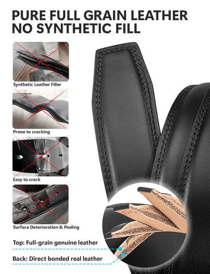 wolksprong Mens Dress Belt–Full-Grain Leather Single Prong Buckle Classic for Work Business & Casual (Black, 36(Fit Pants Size 34))
