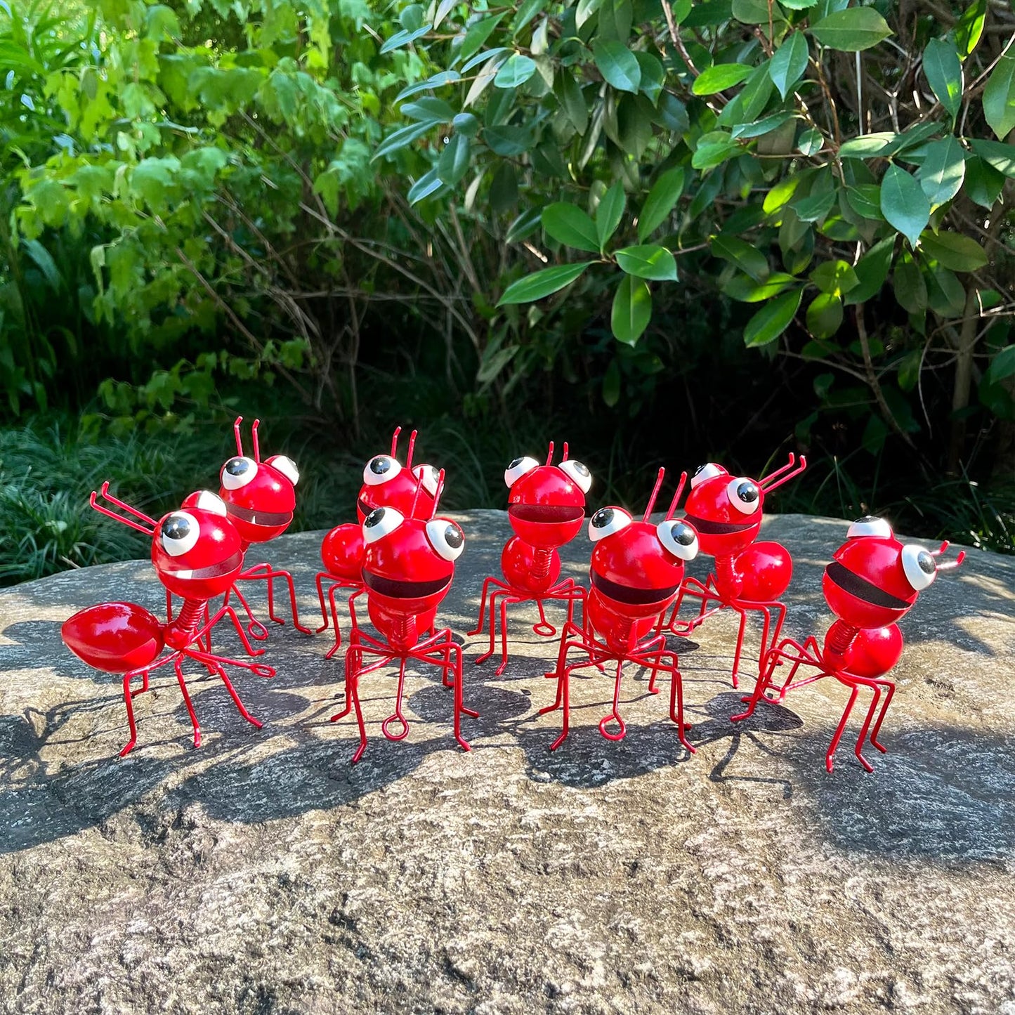 Cruis Cuka Metal Yard Art Garden Decor for Outside Cute Ants Yard Decorations Outdoor Lawn Ornaments Backyard Gifts for Mom - Set of 8（All Red）