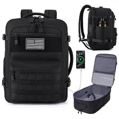 MOZETO TSA Approved Carry On Backpack, Extra Large Tactical Travel Backpack for Men, Airplane Approved Weekender Bag, Water Resistant Lightweight Laptop Daypack for Flight, Black