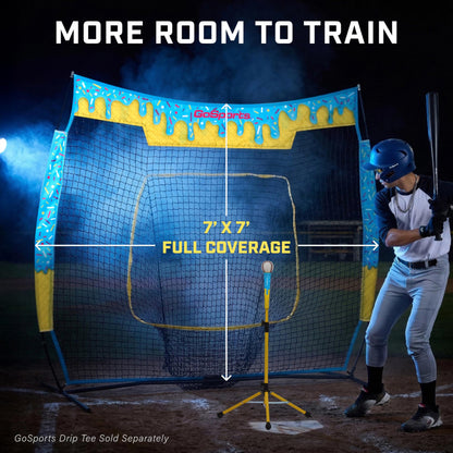 GoSports 7 x 7 ft Ice Cream Drip Baseball & Softball Batting Net - Full Size Hitting & Pitching Practice Net with Strike Zone and Carry Case
