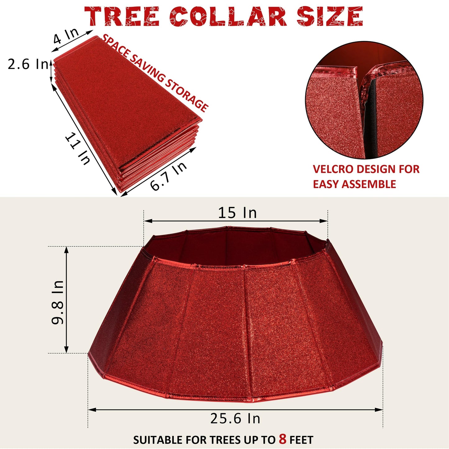 Blissun Fabric Christmas Tree Collar, Glittering Tree Ring, Willow Tree Skirt for Christmas Decorations (Glitter Red)