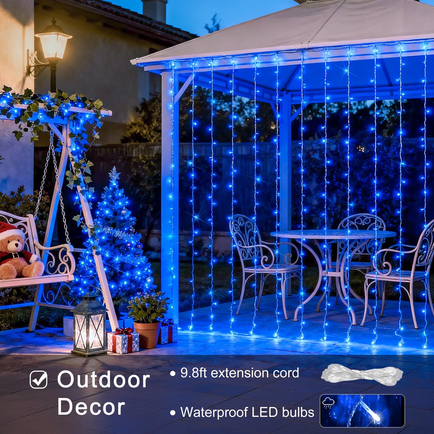 JMEXSUSS 300LED Blue Curtain Lights, Christmas Lights with Remote, Hanging String Lights for Bedroom Wall Window Backdrop Garden Indoor Outdoor Patio Yard Decorations, 9.8x9.8ft