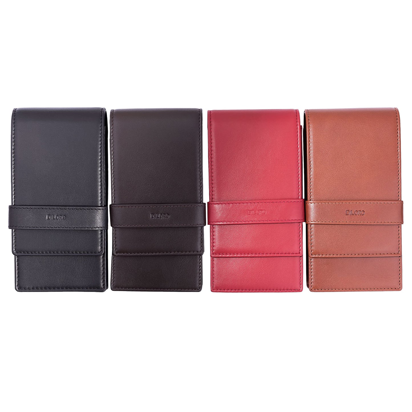 DiLoro Leather Quad Pen Case Pencil Pouch Holder for Four Fountain Ballpoint Rollerball Pens and Pencils (Nappa Bugatti)