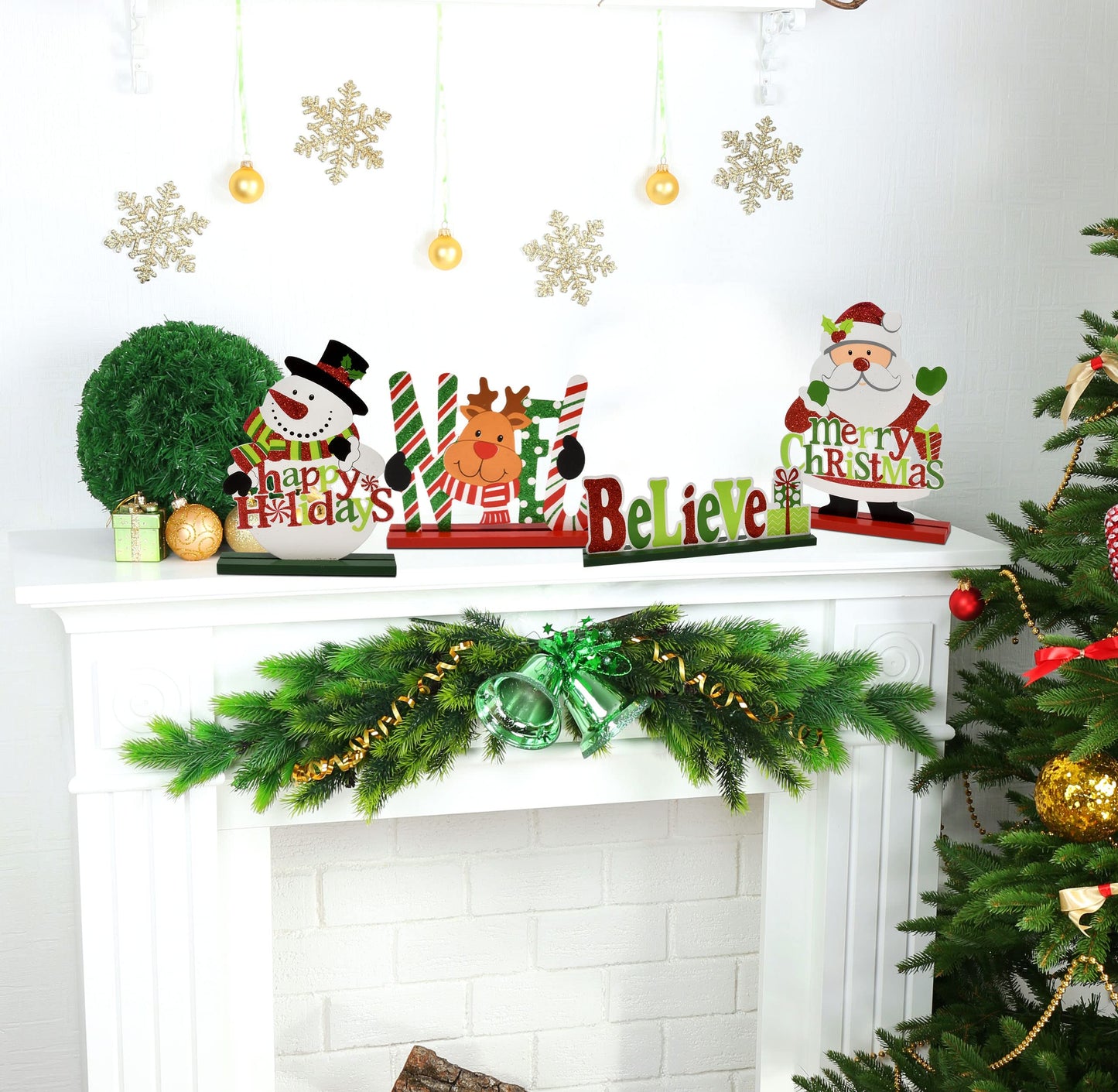 Gift Boutique 6 Christmas Table Signs Decorations Wooden Centerpiece Tabletop Snowman Wood Desktop Decor for Kitchen Home Xmas Holiday Party Supplies