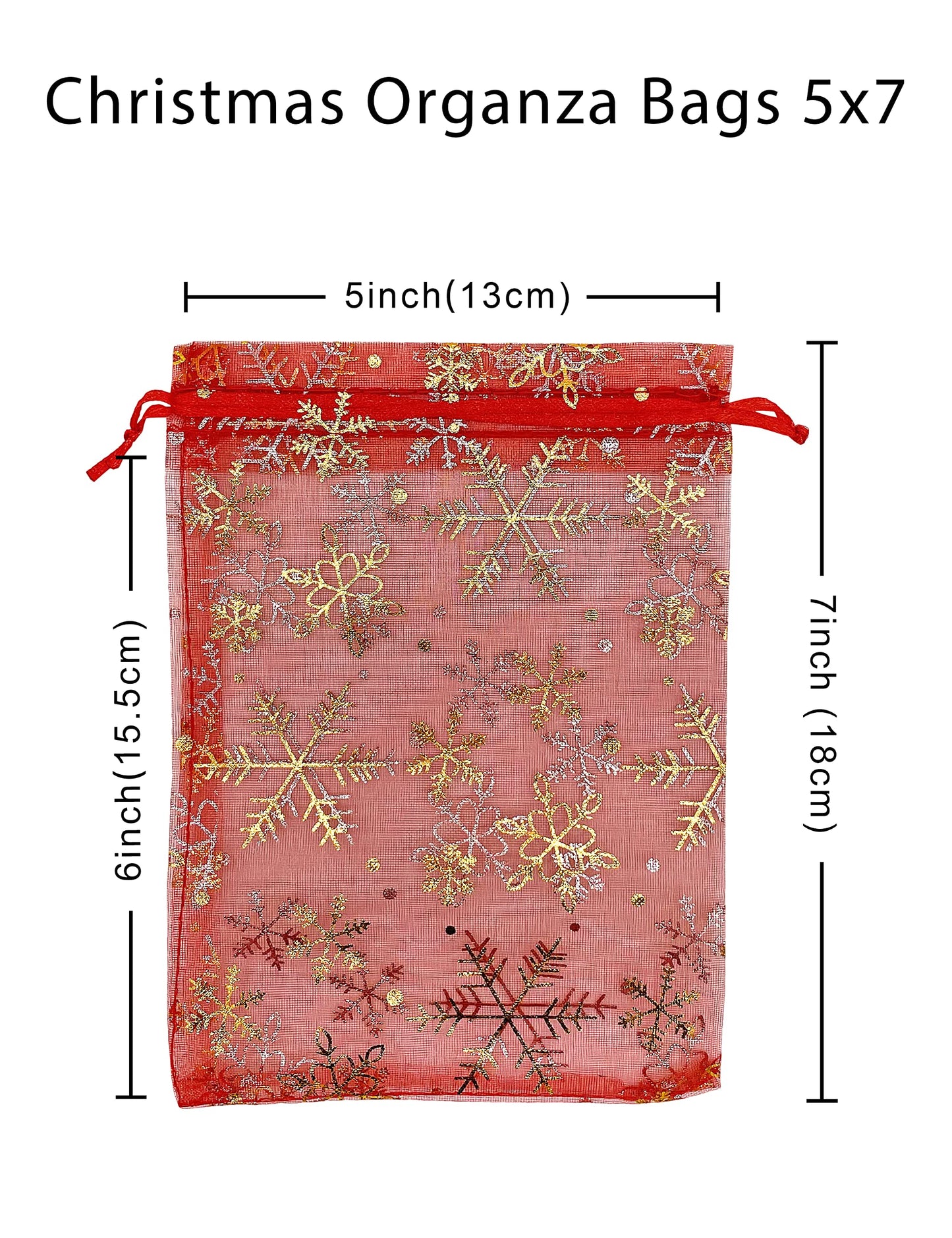 Jexila 100PCS Christmas Organza Bag 5''X7'' Red Snowflake Mesh Drawstring Jewelry Gift Bags for Xmas Wedding Party Favor Treat Bags