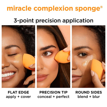 Real Techniques Miracle Complexion Sponge, Makeup Blending Sponge, For Liquid & Cream Foundation, Offers Light To Medium Coverage, Natural, Dewy Makeup, Orange Sponge, Latex-Free Foam, 1 Count