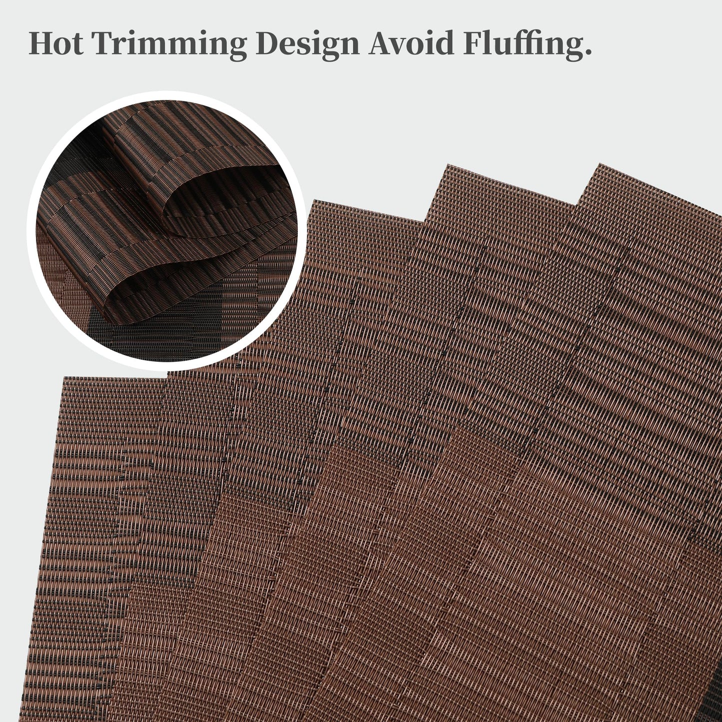 Leetaltree Brown with Black Striped Placemats Set of 8 - Heat Resistant Non-Slip Place mats for Dining Table, Washable Durable PVC Vinyl Woven Table Mats（Brown Stripe, 8）