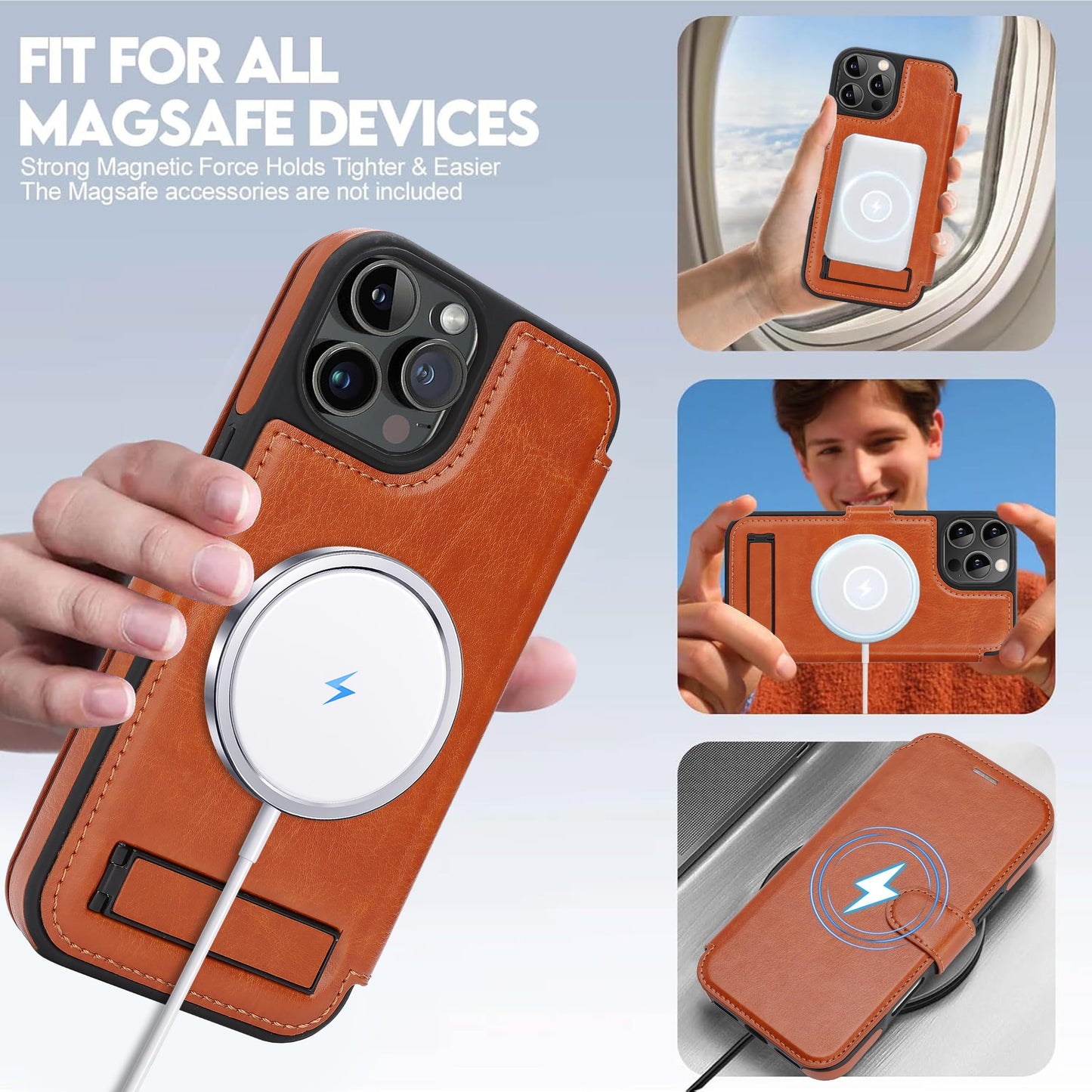 CIVICASE for iPhone 15 Pro Max Wallet Case with Stand,PU Leather Flip Credit Card Holder Slots (RFID Blocking),Compatible with Magsafe Magnetic Holder Phone Cover Women Men,Brown