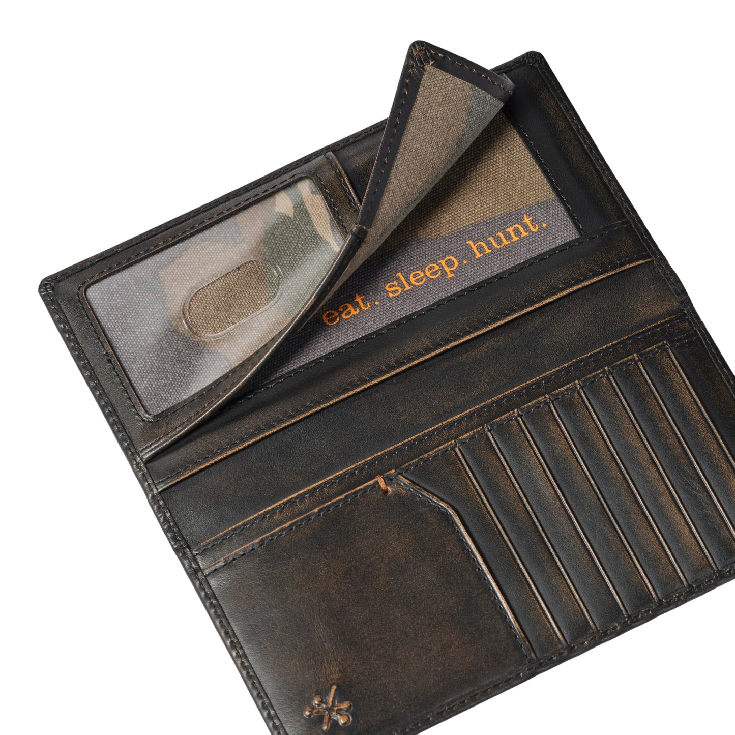 House of Jack Co. Deer Long Bifold Wallet for Men and Outdoorsmen, Rodeo Wallet, Full Grain Cowhide Leather Wallet, Black