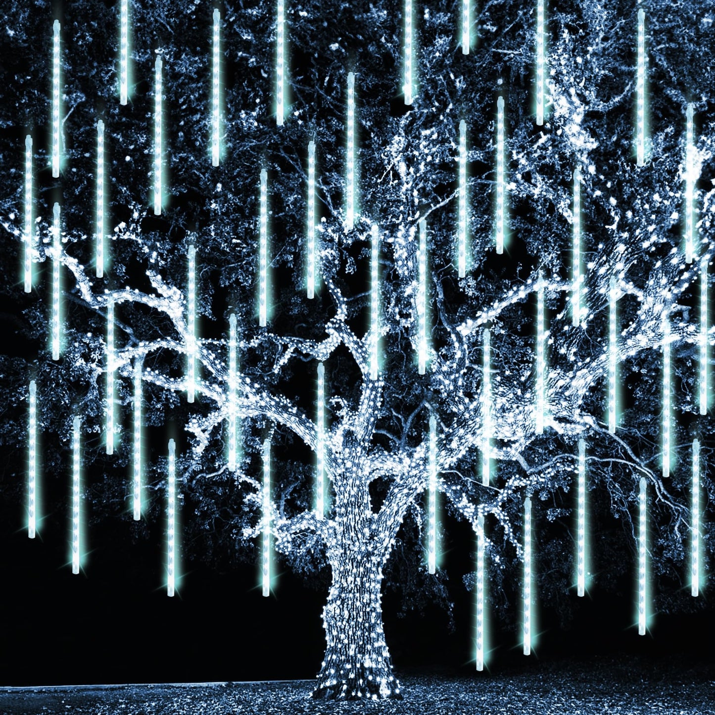TW SHINE White Christmas Meteor Shower Lights Outdoor, 288LED 12" 8 Tubes Waterproof Christmas Lights Outdoor Plug in, Snow Falling Rain Icicle Xmas Light Decorations, White