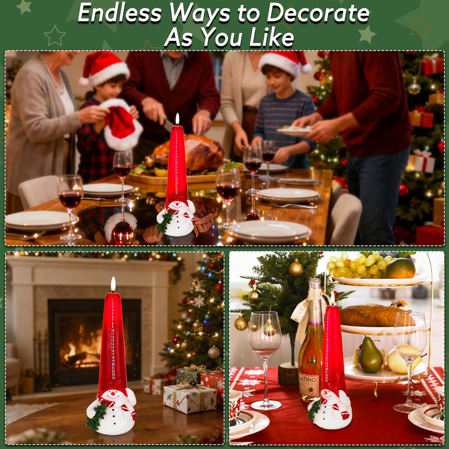 AFINETH Christmas Flameless Candles with Remote, Real Wax Christmas Countdown Candle, Snowman Countdown to Christmas Battery Operated Candles, Xmas Flameless Advent Candles for Table Decor