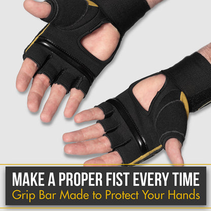 Quick Gel Boxing Wraps Under Boxing Gloves - Kickboxing MMA Muay Thai - Fist, Knuckle, Wrist Wrap Protection Inner Glove Hand Wraps - Men Women Kids - MoneyFyte (Black/Gold, S/M)