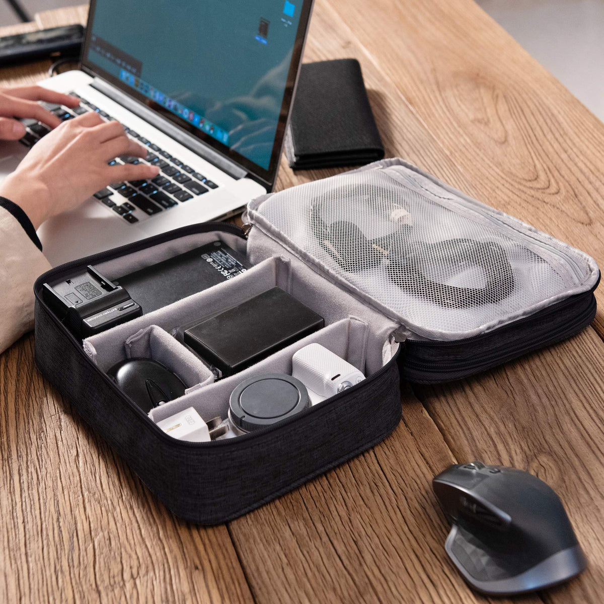 SELLYFELLY Electronic Bag Travel Cable Accessories Bag Waterproof Double Layer Electronics Organizer Portable Storage Case for Cable, Cord, Charger, Phone, Adapter, Power Bank, Kindle, Hard Drives