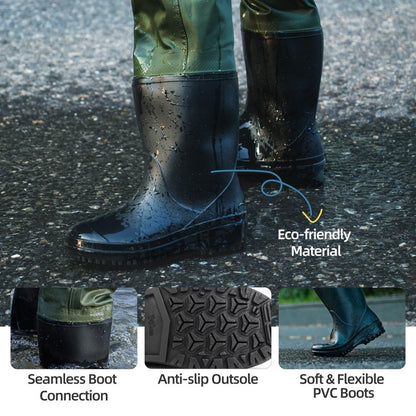 wasserflux Kids Chest Waders with Boots – Waterproof PVC Youth Waders with Reflective Strips & Reinforced Knees, Lightweight Fishing Waders, Green 8/9T