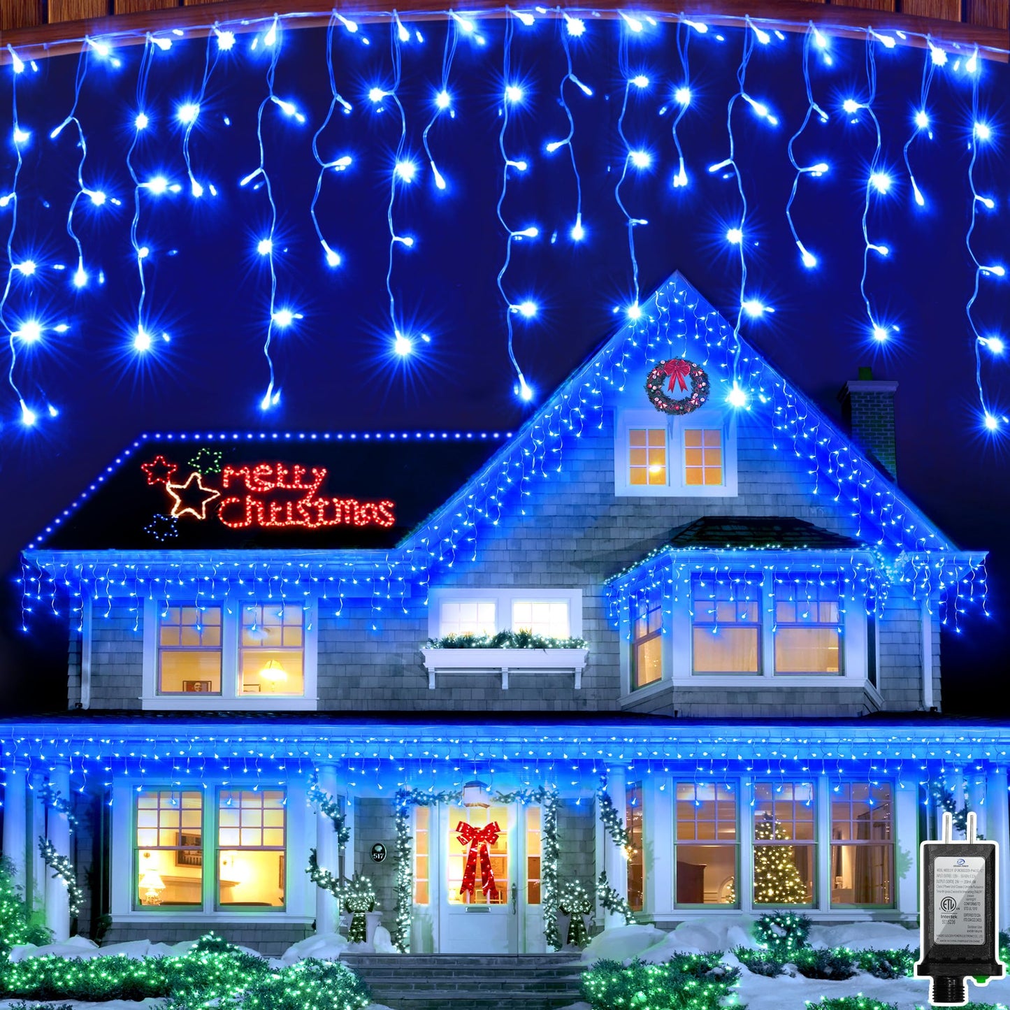 WUXYIYANG 82FT 810 LED Outdoor Christmas Lights - 180 Ice Drops, 12 Pro Modes with Timer Memory & Brightness, Waterproof Hanging Ice String Light for Holiday Wedding Garden Fence House Decor (Blue)