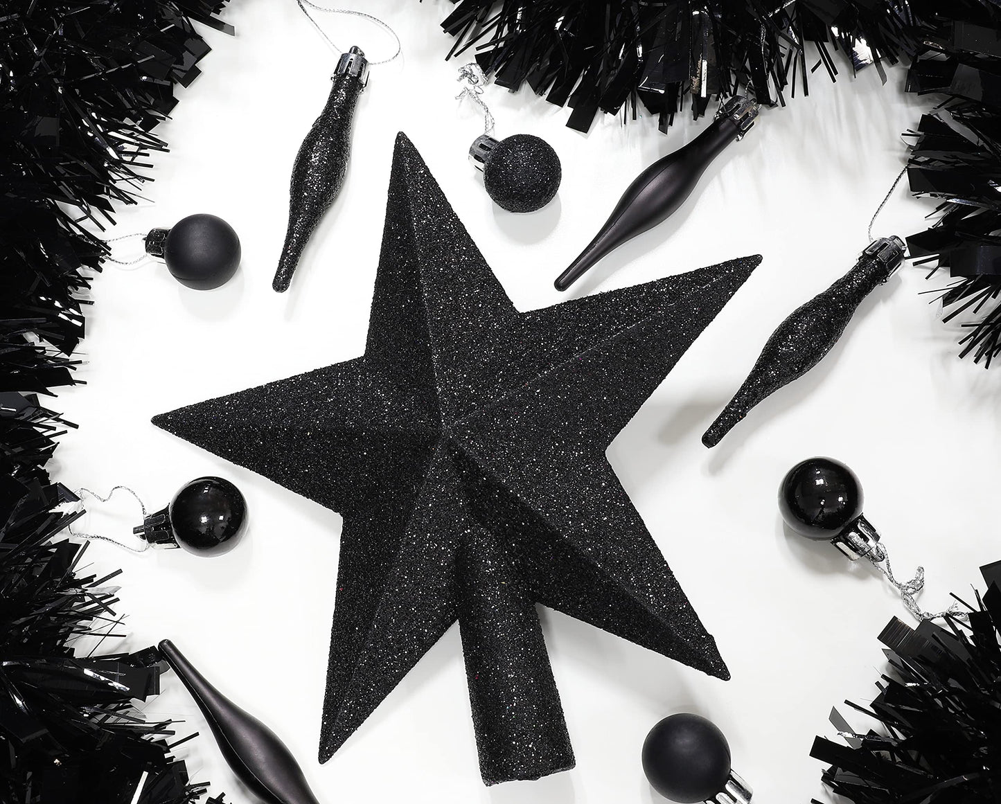 Christmas Concepts® 20cm Glitter Tree Top Star Decoration – Christmas Tree Topper/Ornament (Black)
