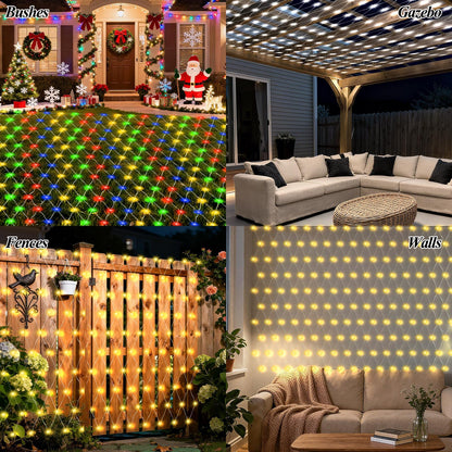 8ft x 8ft Net Lights, 180LED Gazebo Lights Outdoor 8 Modes Timer, Waterproof Connectable Christmas String Lights Clear Wire Plug in for Bushes Patio Pergolas Garden Holiday Party - Warm White