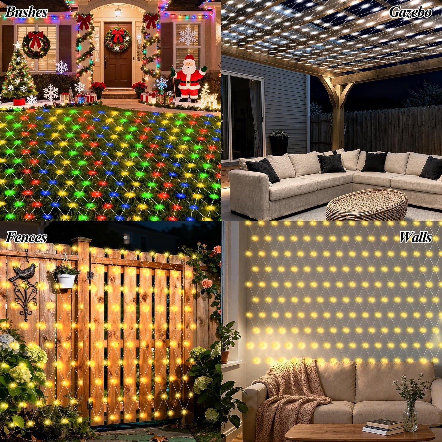 Lovelite 10ft x 10ft Net Lights, 280LED Gazebo Lights Outdoor 8 Modes Timer, Waterproof Connectable Christmas Light Clear Wire Large Size for Bushes Patio Pergolas Garden Holiday Party - Cool White