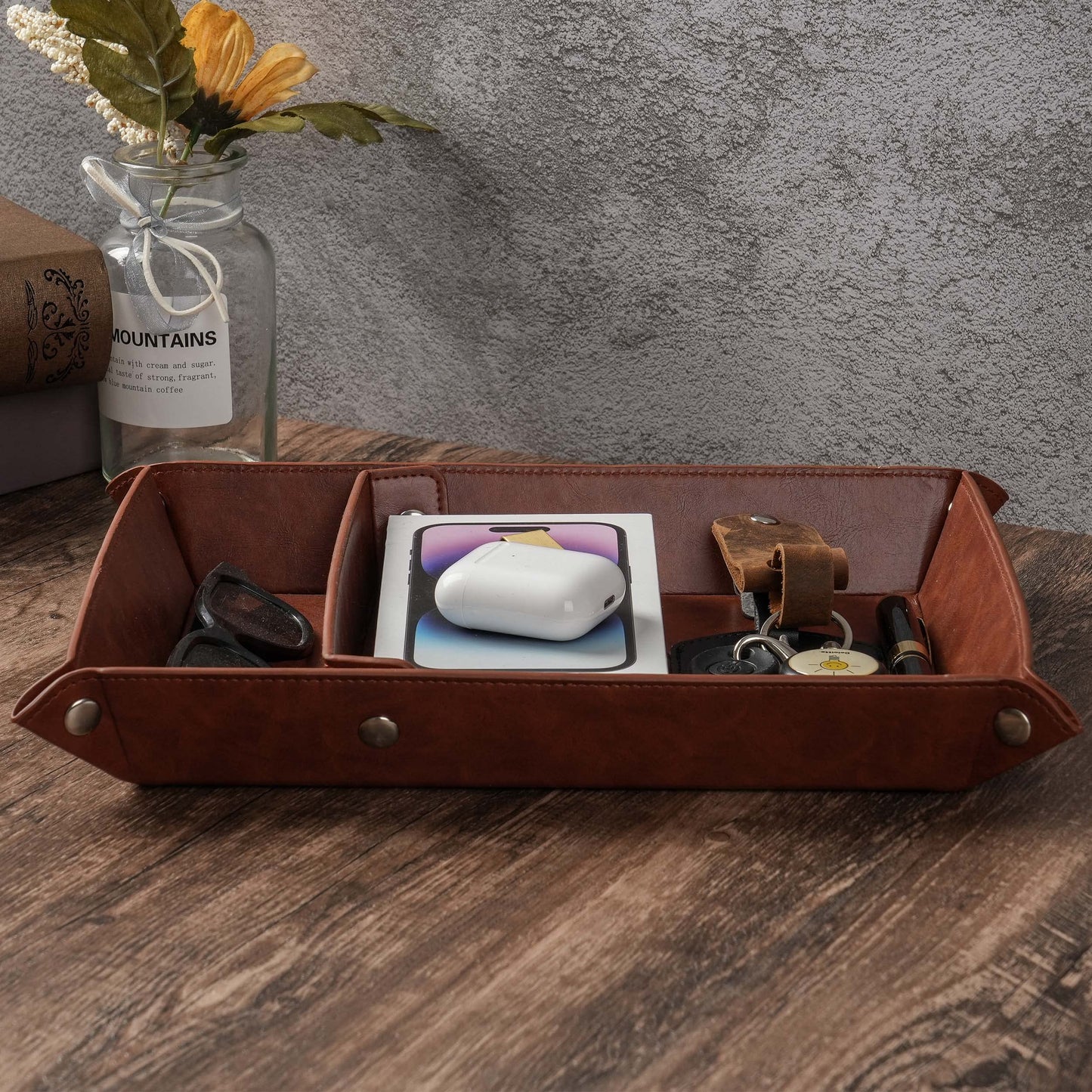 JUOOE Dad Gifts Tray from Daughter Son Unique Fathers Day Gift Ideas PU Leather (Brown)