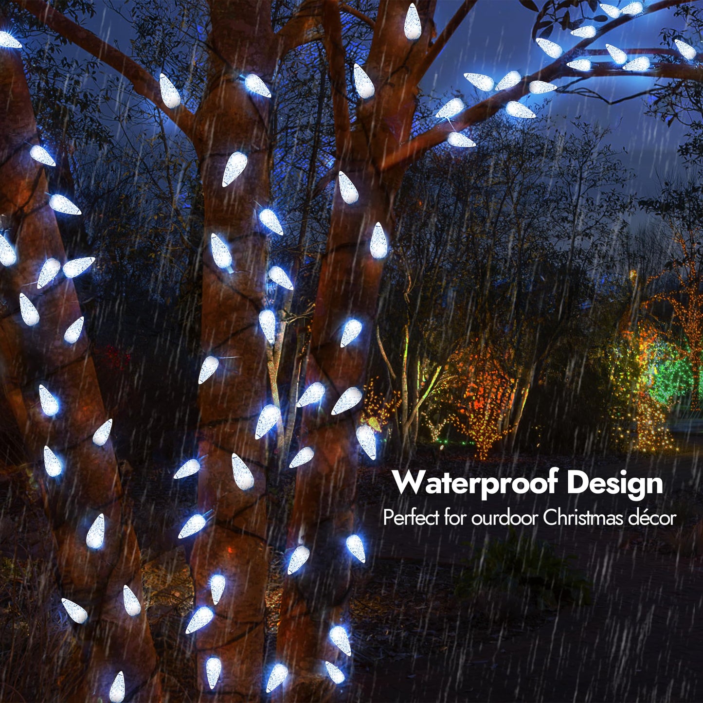 WBao Battery Operated Christmas Lights 100 LED 33ft, C6 String Lights with 8 Modes, Timer, Waterproof Design for Indoor Outdoor Christmas Trees, Fence, Stairs Xmas Decorations, Cool White